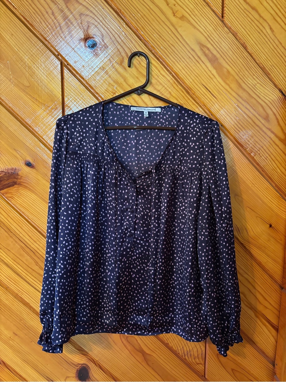 Collective Concepts Navy Blouse with White Dot Print